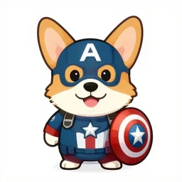 corgi dressed as captain america, high quality vector art