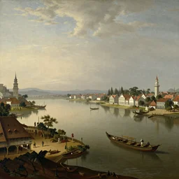 wide angle view, a painting of Batavia in 18th century, 3d stereoscopic equirectangular 360, fov 90 degrees, horizon centered, yaw 0 degrees