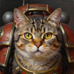 an oil painting of a cat as an Space Marine from the Warhammer 40k, sparkly detailed cat eyes, glorious, cinematic, realistic lighting, masterpiece painting