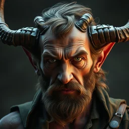 hyper realistic full boey portrait of viktor orban depicted as satyr, devil with horns and hoofs, gorgeous lighting by kim jung giu weta studio, mucha, bautista and norman rockwell and greg rutkowski and tom bagshaw and james gurney and lucasfilm