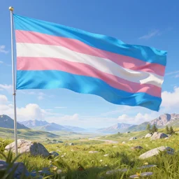 fantasy landscape with the colors of the trans flag, 8 k, hd