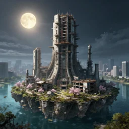 a beautiful hyperdetailed highly detailed city urbex abandoned monument architecture building nature unfinished building industrial architecture by moon hoon, fisheye at night cyberpunk assassin's creed magic realism water at spring morning sun architecture island nature vaporwave evil tokyo, archdaily, wallpaper, highly detailed, trending on artstation.