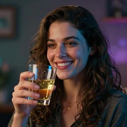 a photorealistic portrait of an optimist by nature, a glass half full kind of woman, cinematic lighting, 8 k smooth, vibrant colors, ambient occlusion, hdr, complex, highly atmospheric lighting, highly detailed, photorealism, stehpen king, greg rutkowski, focus, cinematic, concept art, artstation, trending