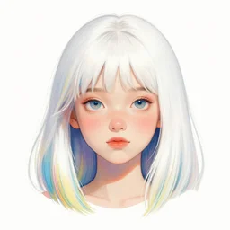 portrait of a young girl with white hair  colorful, illustration by Mads Berg and  Karolis Strautniekas,small finely stippled light, dramatic lighting,fine texutre, editorial illustration, detailed,katsuhiro otomo, dynamic composition,moody, cinematic, film grain,manga, gradients, smooth