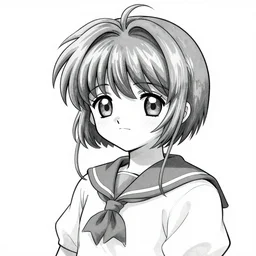 Masterpiece black & white portrait of Sakura Kinomoto from Card Captor Sakura drawn by Gunma Kisaragi, trending on pixiv