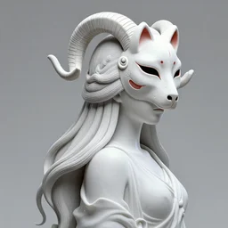 3 d goddess squid half - turn portrait with long hair with ram skull. beautiful intricately detailed japanese crow kitsune mask and clasical japanese kimono. betta fish, jellyfish phoenix, bio luminescent, plasma, ice, water, wind, creature, artwork by tooth wu and wlop and beeple and greg rutkowski