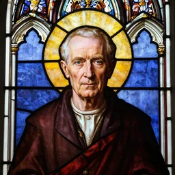 gothic stained glass portrait of fulton sheen