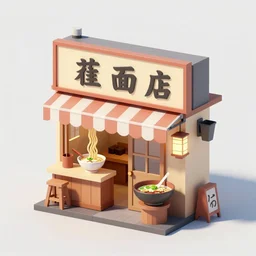 outside view of miniature very old ramen shop, clean, low poly art, very detailed, isometric view, trending on artstation, trending on behance low poly, best low poly 3 d pinterest, global illumination,