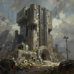 enviroment concept art of brutalist base, alien convenant, for aaa game, cinematic shot, oil painting by jama jurabaev, extremely detailed, brush hard, artstation, high quality, brush stroke