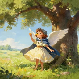a cute harpy plague doctor angel in a sun dress enjoying the crispy summer air under the shade of a great oak tree in summer. trending on pixiv. trending on artstation. a vibrant digital oil painting. a highly detailed fantasy character illustration by wayne reynolds and charles monet and gustave dore and carl critchlow and bram sels