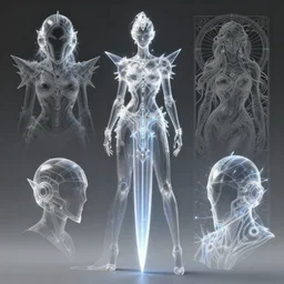 a full body character design by artgerm, cushart krenz, greg rutkowski and alphonse mucha. sci - fi dagger. laser and translucent plastic tape project show attctive showgirl!! sci - fi helmet!! sharp edges. ultra clear detailed. contour light effect!! 8 k. ultra detailed, elegant, intricate, octane render.