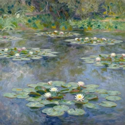 A peaceful pond of water lilies by Claude Monet, fine art, artstation