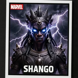 shango, african god of thuder with electric eyes, violent thunderstorm!!, dim light, front game card, marvel comics, dark, intricate, highly detailed, smooth, artstation, digital illustration, unreal engine 5, by jeff easley and mandy jurgens and artgerm and wayne barlowe and greg rutkowski and tim hilderbrandt