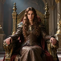 the elder scrolls vi, charismatic regal brunette female jarl, portrait, throne room, atmospheric lighting, painted, intricate, volumetric lighting, beautiful, daytime, sunny weather, slight overcast, sharp focus, deep colours, ultra detailed, by leesha hannigan, ross tran, thierry doizon, kai carpenter, ignacio fernandez rios