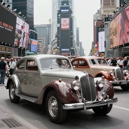 vintage cars in times square in the 1 9 7 0 s, photorealistic, grand theft auto, hyperdetailed 3 d matte painting,, hyperrealistic, cinematic, unrealengine octane render,