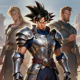 portrait of a dungeons and dragons paladin who looks like goku from dragon ball by ralph horsley and mark bagley, ilvya kuvshinov, rossdraws, matte painting, epic, masterpiece, pixar, maya, engine, highly detailed illustration, artstation