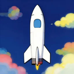 a frontal portait drawing of a space rocket centered with a dark blue background and colorful clouds by takashi murakami, beeple and james jean, aya takano color style, trippy, 8 k, super detailed, night sky, digital art, digital painting, clean