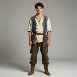 detailed full body studio portrait of a young peasant with handsome face
