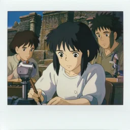 film still keyart overview polaroid portrait of a 1 9 8 0's achiologist girl working, working at an ancient city, finely detailed features, closeup at the faces, perfect art, gapmoe yandere, trending on pixiv fanbox, painted by craig mullins makoto shinkai takashi takeuchi studio ghibli, akihiko yoshida,