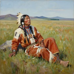 a dying native american oil painting