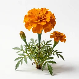 fierce marigold, high detail photograph, full body, isolated on a pure white background, centered, entire subject in frame, sharp focus, soft studio lighting