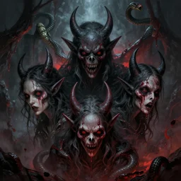 three bat head, demonic parasite, snake, blood, insanity, hell, war, despair, dread, digital art, 4 k, fantasy, lovecraft, horror, painted, terror, leesha hannigan, wayne haag, reyna rochin, ignacio fernandez rios, mark ryden, iris van herpen, best on artstation, best on cgsociety