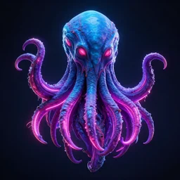 head and shoulder of a super realistic neon cthulhu