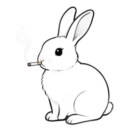 black - and - white line art illustration of a rabbit smoking a cigarette, with smoke rising from the cigarette, background is a tangled forest, whimsical masterpiece by ernest shepard