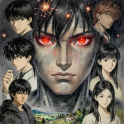 sparks, cyborg, red eyes, painting by greg ruthowski, yoshikata amano, yoji shinkawa, ruan ji, sui ishida, collaborative artwork, beautifully drawn, heavily detailed