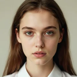 “ attractive thin beautiful brown hair young caucasian woman close up wearing shirt, soft, cute, 1 9 6 0 ’ s fashion, 1 5 0 mm f 2. 8, extreme close up face shot, hasselblad, art, brian ingram, steve mccurry, high quality, symmetrical face, clear skin, 4 k, dramatic lighting, award winning ”