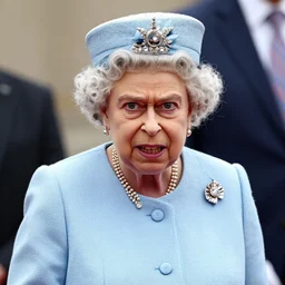 queen elizabeth dui mughot, crazed look on her face