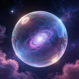 big glass bubble in a cosmos space full of stars and vibrant clouds, volumetric light, digital art, artstation