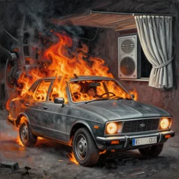 the car's on fire and there's no driver at the wheel. the government is corrupt. and we're on so many drugs. with the radio on and the curtains drawn. we're trapped in the belly of this horrible machine. and the machine is bleeding to death. art by beksinski.