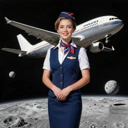 Tuesday Weld as a  stewardess on Pan Am flight to the Moon, concept art by Mort Drucker and Bill Ward