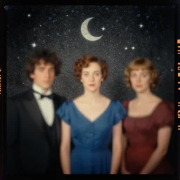 kodak portra 4 0 0, wetplate, muted colours, blueberry, motion blur, portrait photo of a backdrop, sparkling, halfmoon stars, by georges melies and by wes anderson and by britt marling