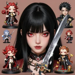 a hyper detailed full face portrait of black haired girl with red eyes, queen of blades, sideshow figurines, diablo 4 lilith, by yusuke murata, by hiroya oku, by dorian cleavenger, by tom bagshaw, by zdzisław beksinski, trending on artstation