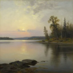 hudson bay, canada in the style of hudson river school of art, oil on canvas