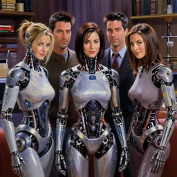 an episode of friends, but all of the characters are bio - mechanical. intricate detail, volumetric shadows and lighting, realistic oil painting by tim hildebrandt,