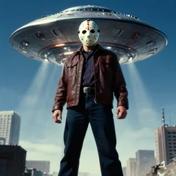 jason voorhees being abducted by a flying saucer ufo