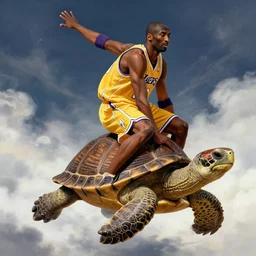 kobe bryant riding on a turtle in heaven, fantasy art, in the style of greg rutkowski, illustration, epic art, fantasy, intricate, elgant, amazing detail, digital painting, artstation, concept art, smooth, sharp focus