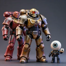 hyperrealistic rendering, doom space marine by art of skinner and richard corben and jeff easley, skull, white worms, eyeballs, eyeballs, product photography, action figure, sofubi, studio lighting, colored gels