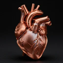 a very beautiful tiny ( human heart )!!!!!!!!!!!!!!!!!!!!!!!!! organic sculpture made of copper wire and threaded pipes, very intricate, curved. studio lighting, high resolution, high quality, black background