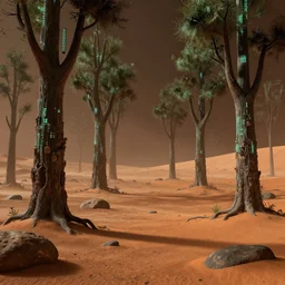 digital trees growing in cyberforest on mars, sci - fi, digital art, artstation
