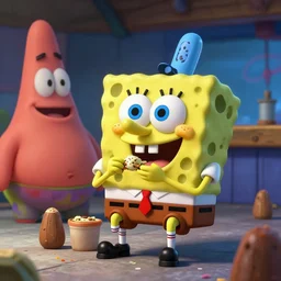 spongebob squarepants eating at the krusty krab, inspired by stephen hillenburg, perfect symmetry, dim volumetric cinematic lighting, extremely hyper - detailed attributes & atmosphere, intricately proportional, masterpiece, artstation, stunning,