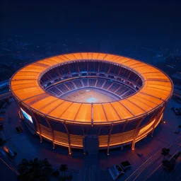 an orange and blue contrast digital stadium, tron, digital art