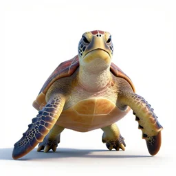 fierce sea turtle, stylized pixar-style 3d render, full body, isolated on a pure white background, centered, entire subject in frame, sharp focus, soft studio lighting