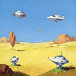 A Naboo landscape in the style of Dr. Seuss, starships, painting by Ralph McQuarrie