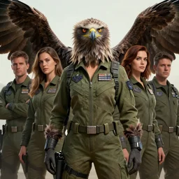 epic professional digital art of attractive female human - eagle hybrid animal, wearing human air force jumpsuit, humanoid feathered head, eagle beak, by lisa roet, sam leach, leesha hannigan, wayne haag, artstation, cgsociety, epic, much wow, much detail, gorgeous, detailed, cinematic, masterpiece