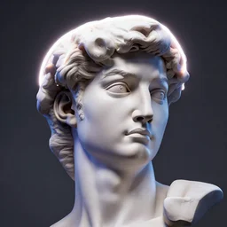 a 3 d render of the head of david statue with a neon ring around the head, in the style of michelangelo