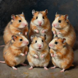 hamsters nightwatch oil painting by rembrandt